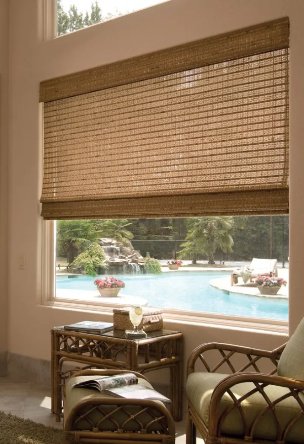 Bamboo blinds Dubai with pool view