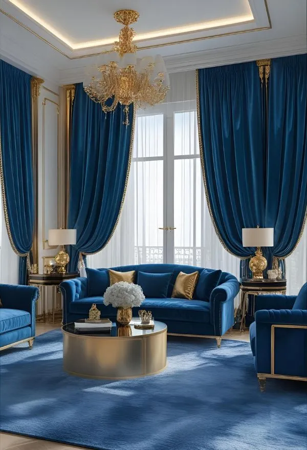 Blue velvet curtains Dubai