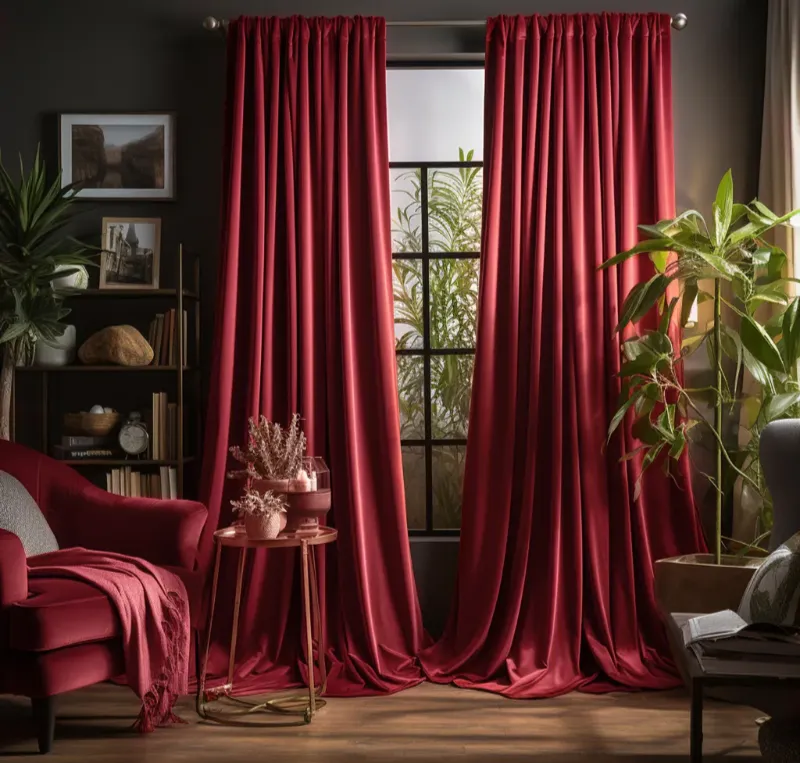 Living room Pink velvet curtains Dubai