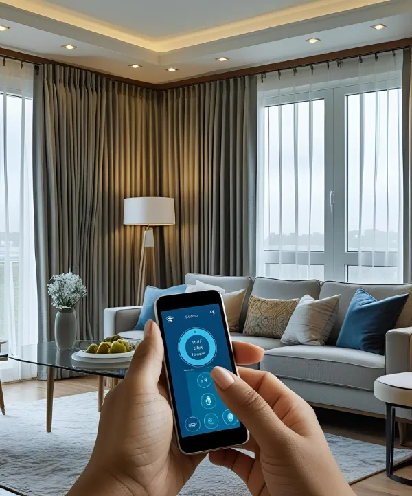 Modern living room Motoried curtains