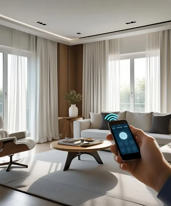 Modern living room Motorized curtains Dubai