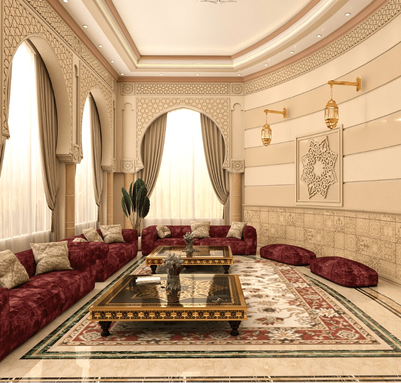 Arabic majlis Dubai with wall-to-wall seating