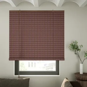 Elegant reddish-brown woven bamboo window shade for UV blocking, privacy, and sophisticated home decor in Dubai luxury living spaces