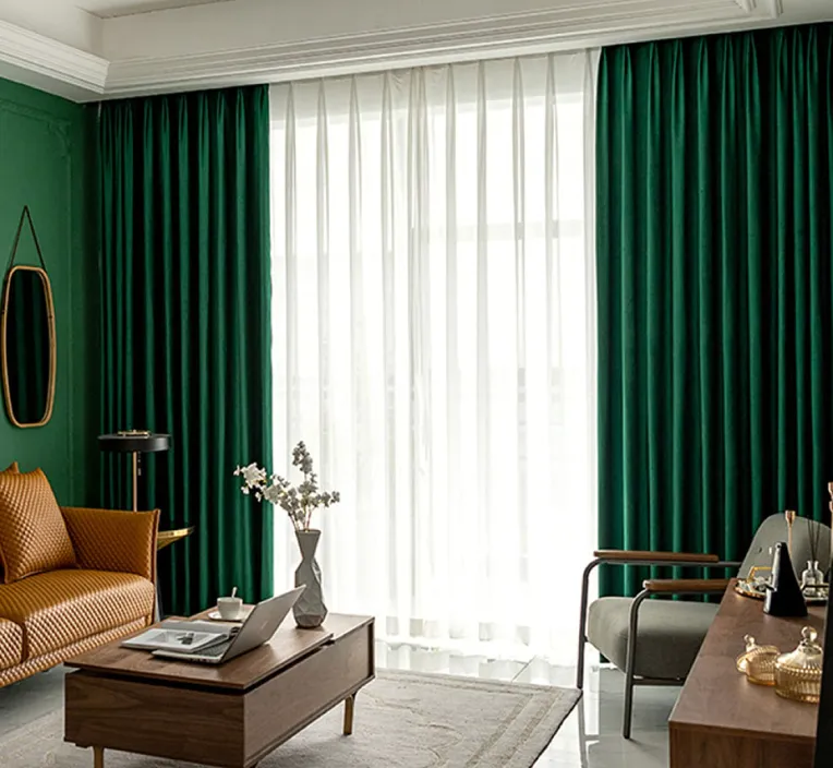 Green Color Curtains Livingroom